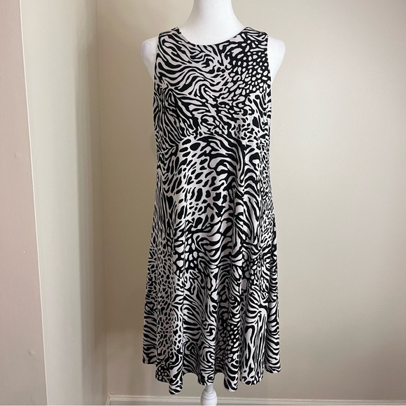 Anne Klein Monochrome Zebra Print Midi Dress - Picture 1 of 5